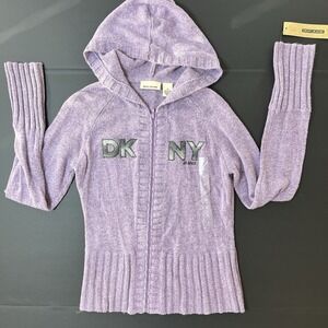 DKNY Full Zip Hooded Sweater Women's Size M‎ Purple NWT Preppy Style